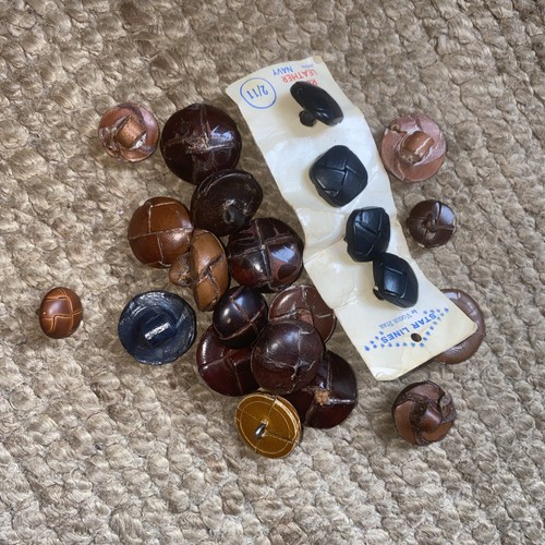 Vintage leather buttons - vintage,