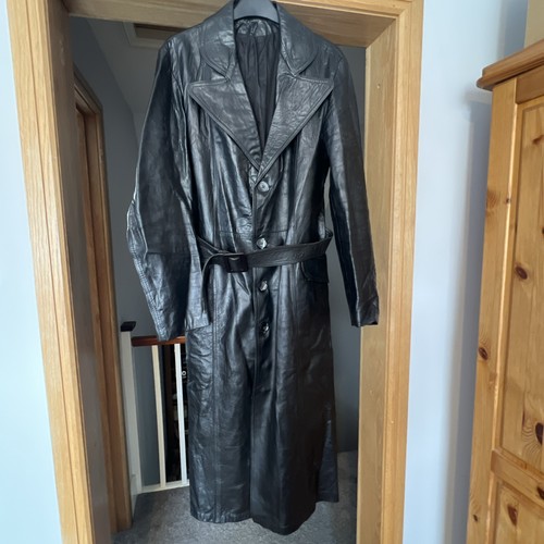 Vintage black leather trench - vintage,